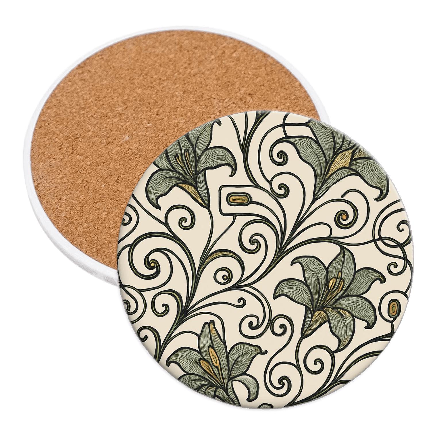Art Nouveau Paris Metro Lily Whiplash Pattern stone coaster collections