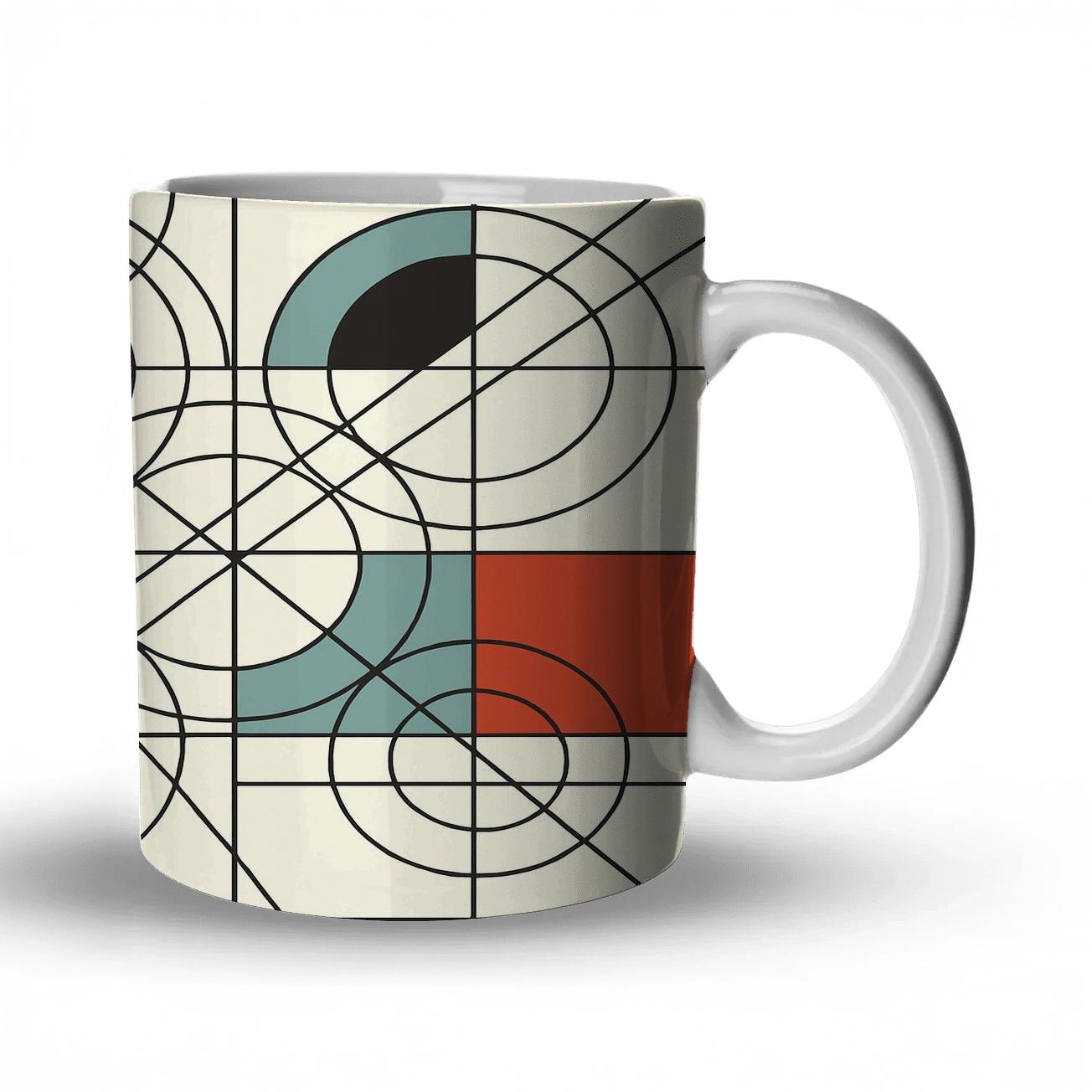 Constructivist Orbit Grid decorative mug sets