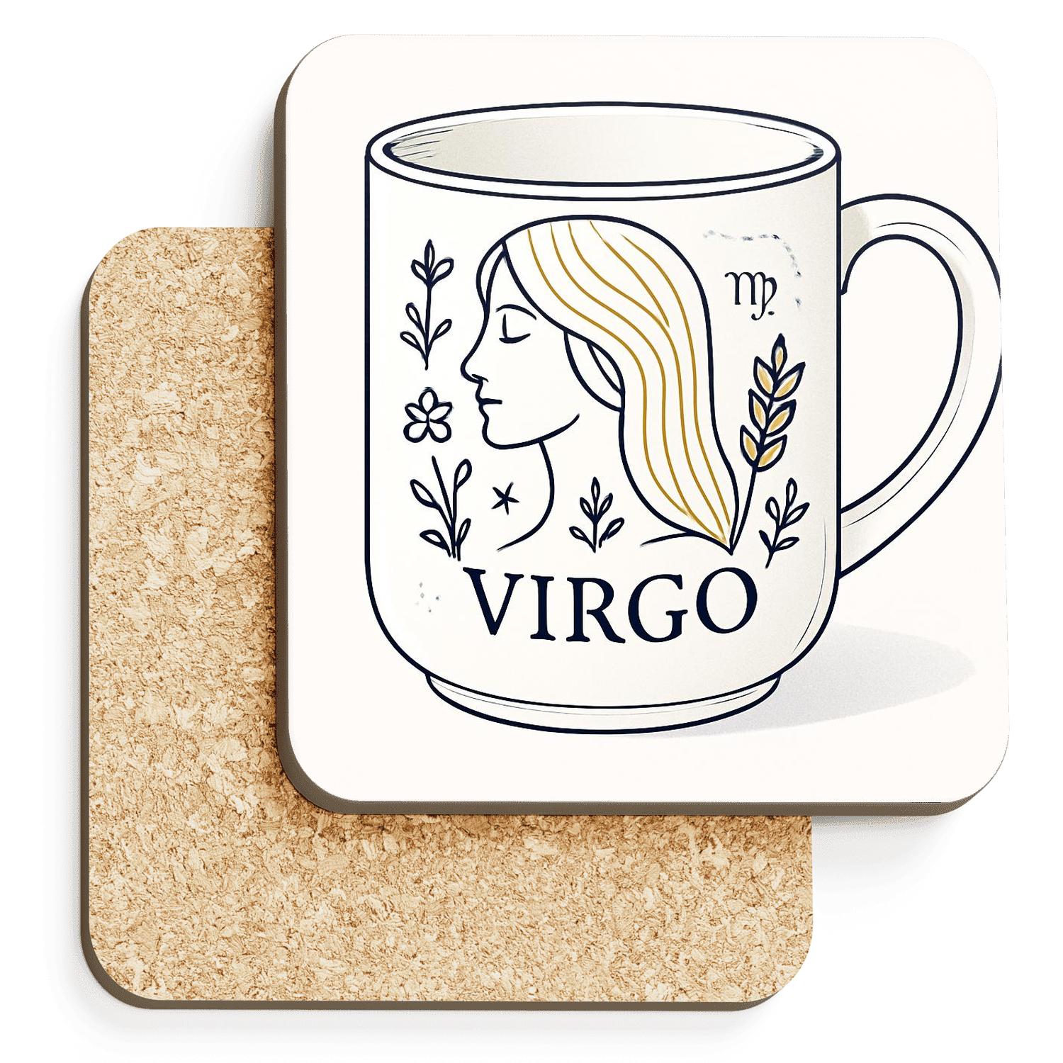 Virgo Astral Maiden Botanical Constellation Line Art absorbent drink coasters