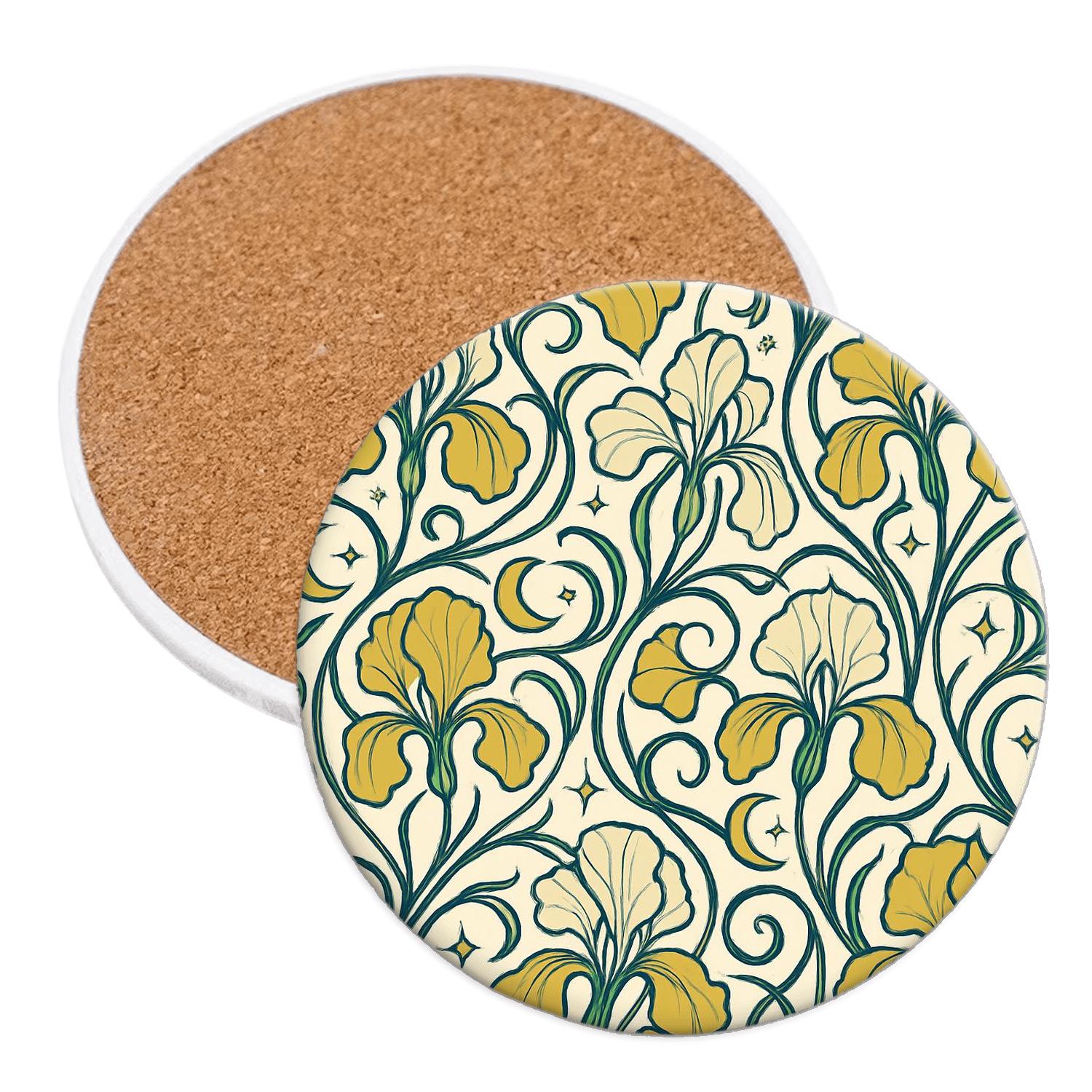 Art Nouveau Celestial Iris Filigree wooden table coasters