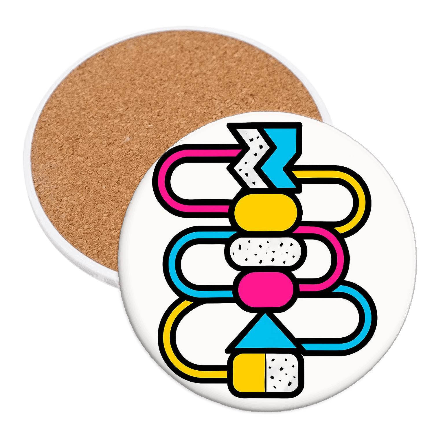 Memphis Metroline Totem Pattern wooden table coasters