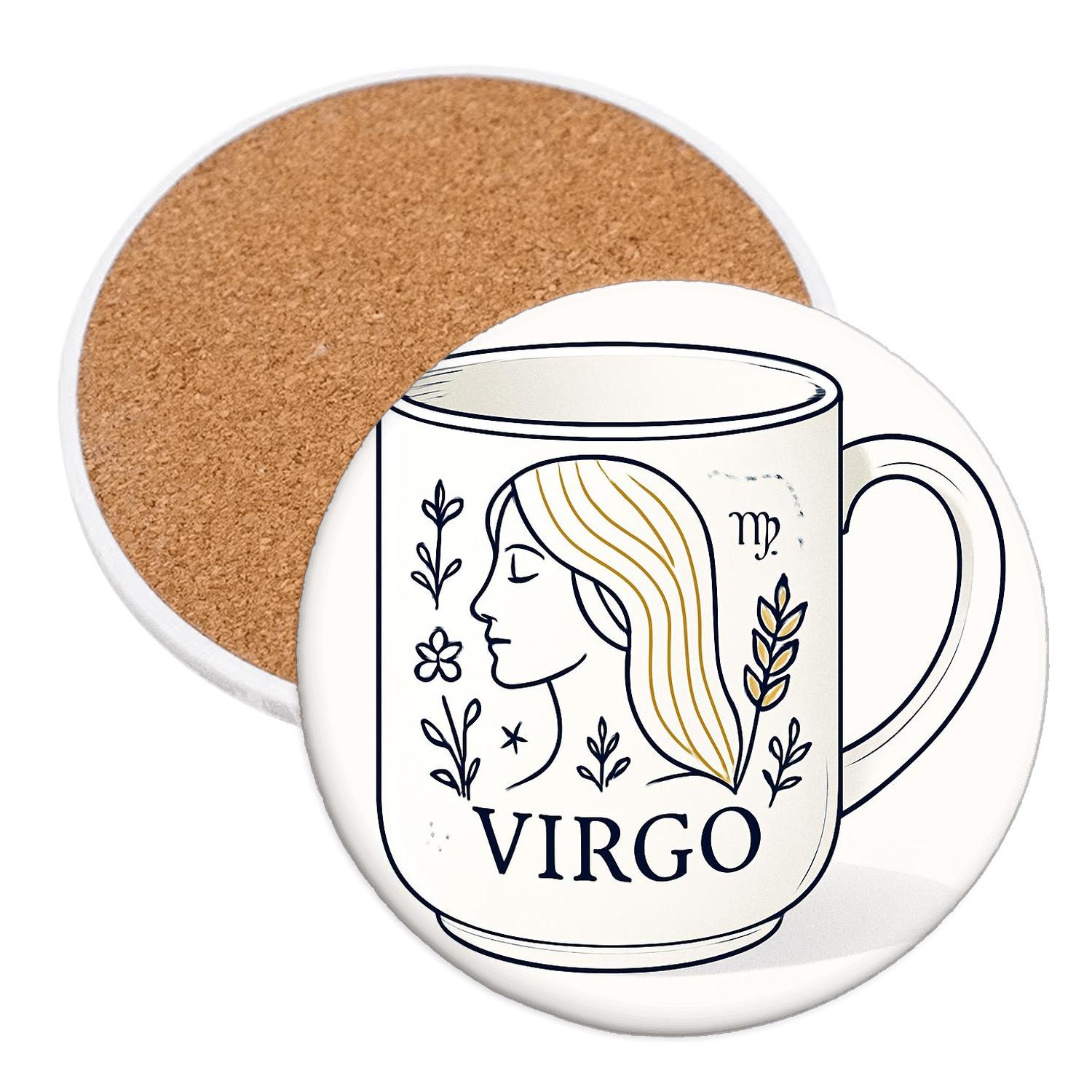 Virgo Astral Maiden Botanical Constellation Line Art coasters for home decor