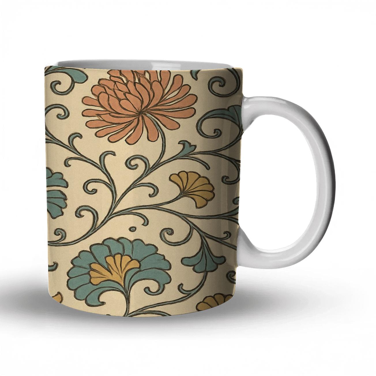 Arts And Crafts Japonisme Botanical Scrollwork novelty coffee mugs