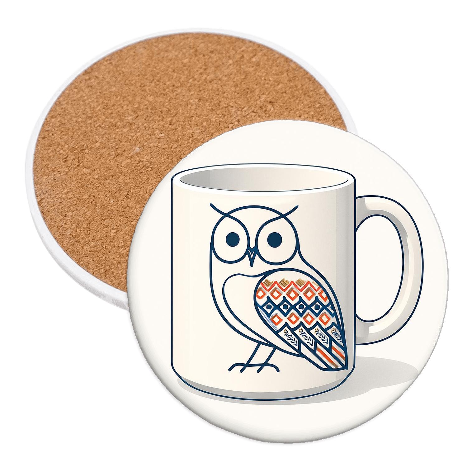 Ainu Bauhaus Owl Line Art Mug Pattern cork coaster sets