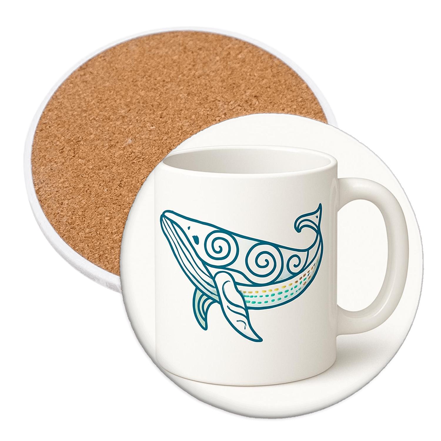 Maori Koru Humpback Whale Minimal Line Art Mug Pattern custom engraved coasters