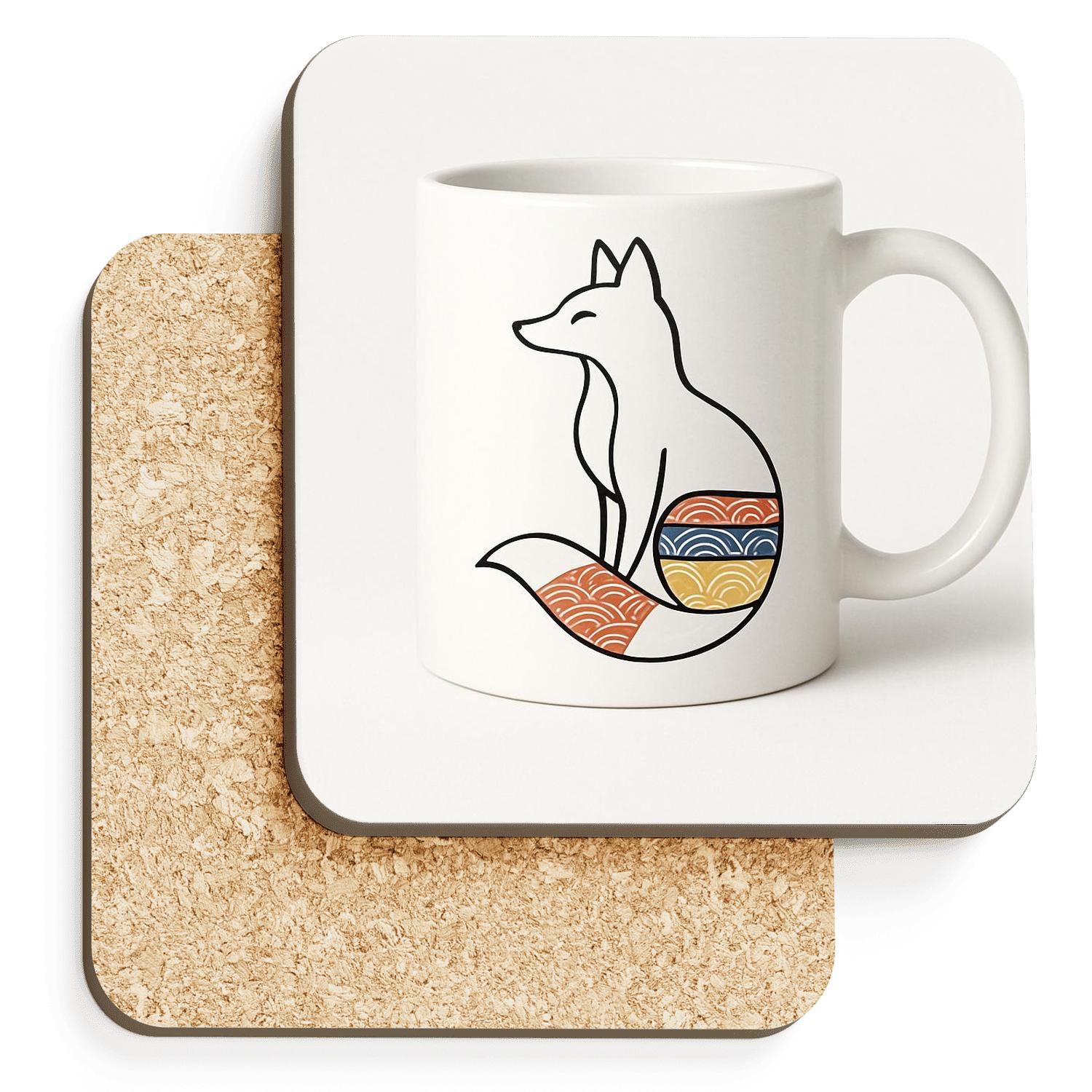 Rinpa Fox Spiral Mug Line Art personalized drink coasters