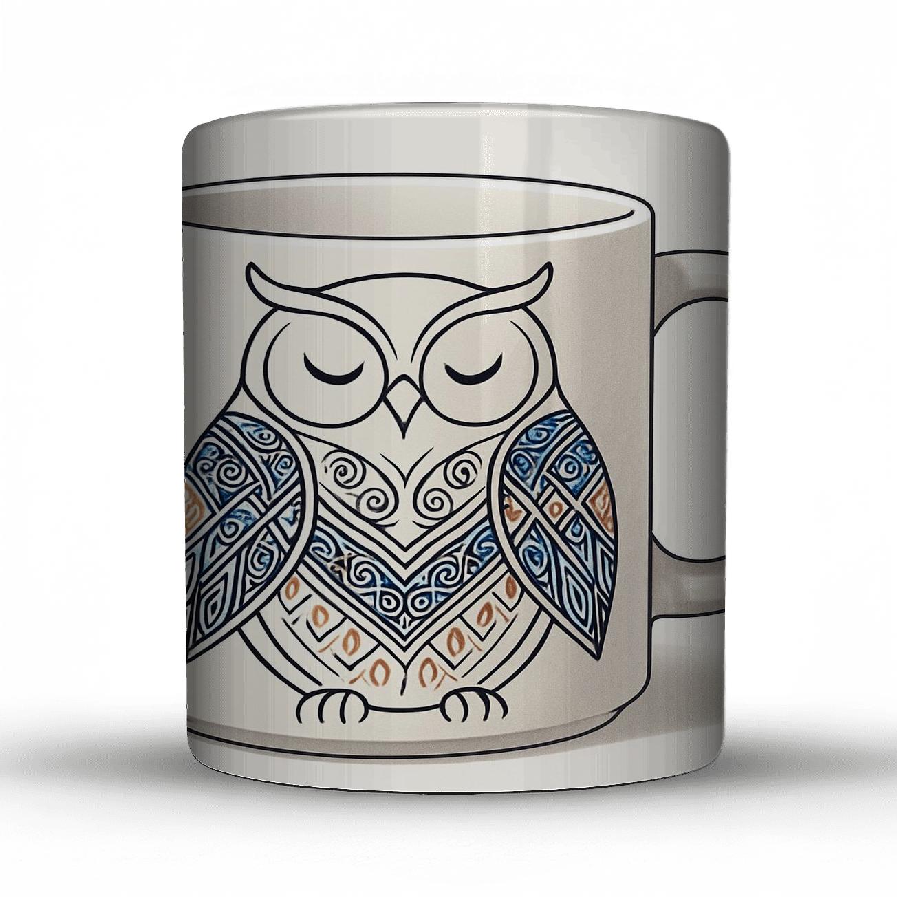 Ainu Ornamental Owl Night Weave travel mugs with handles