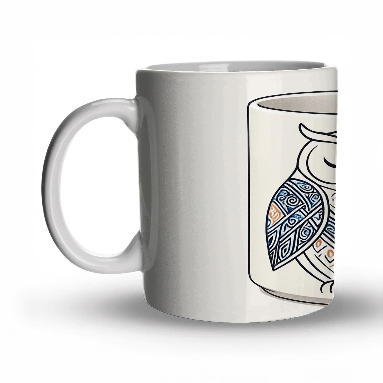 Ainu Ornamental Owl Night Weave travel mugs with handles