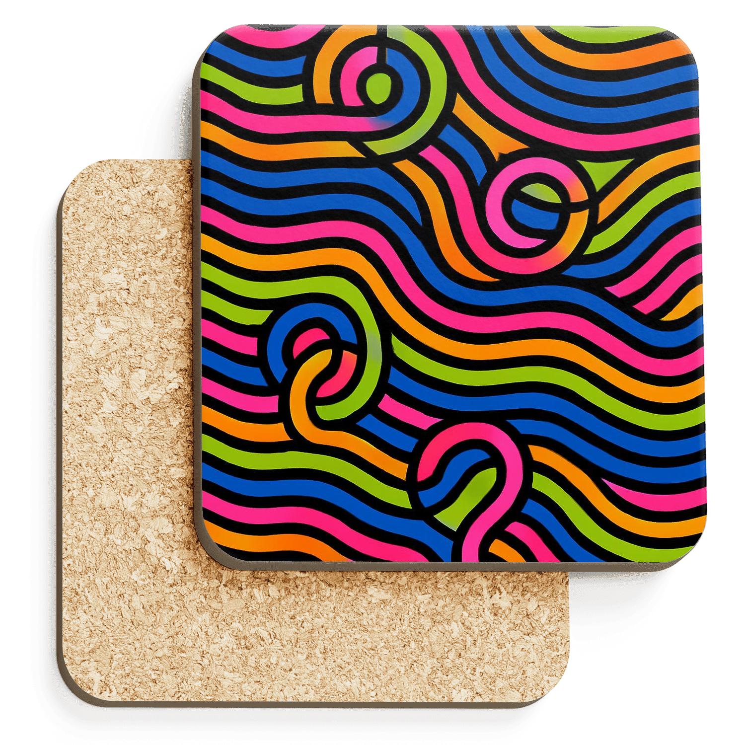 Arctic Op Art Aurora Bands cork coaster sets