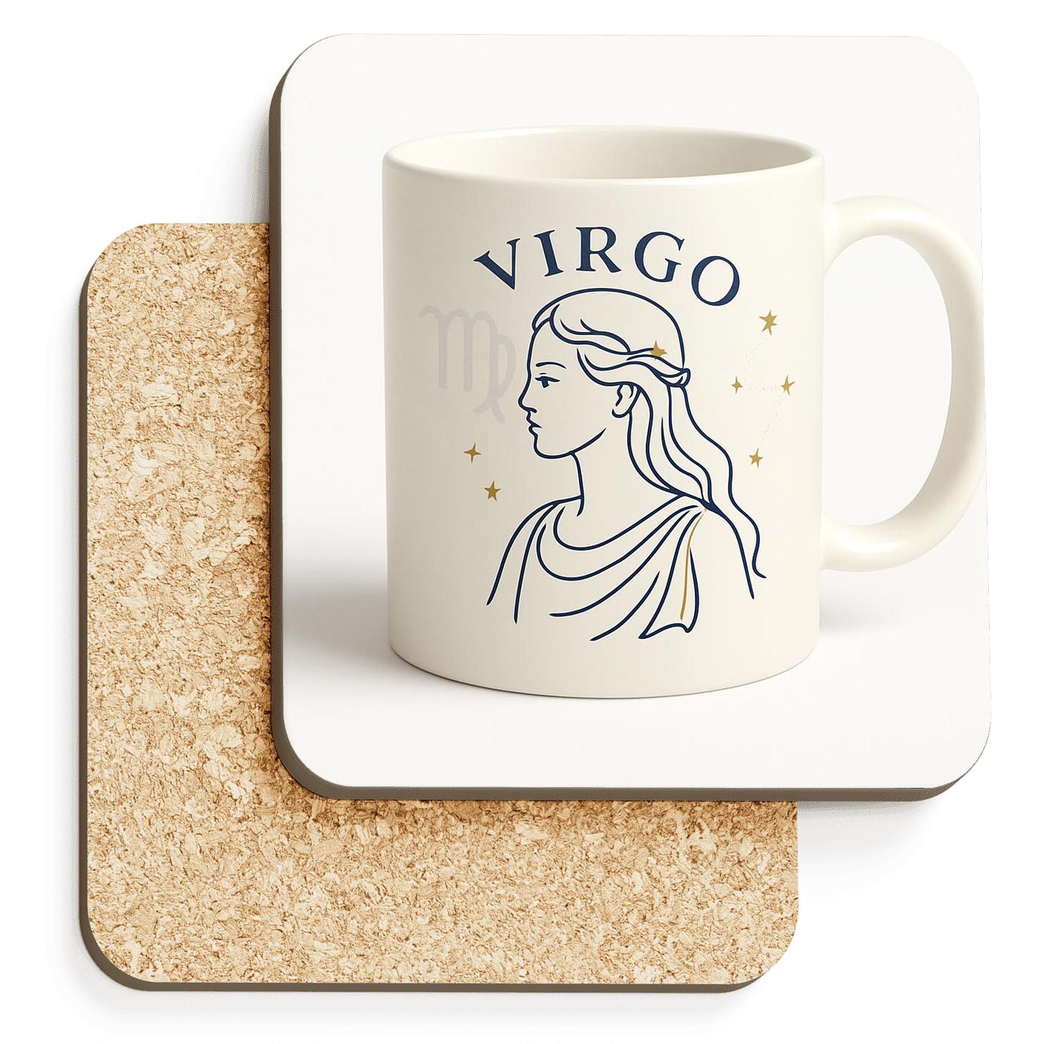 Virgo Maiden Botanical Star Chart Line Art cork coaster sets