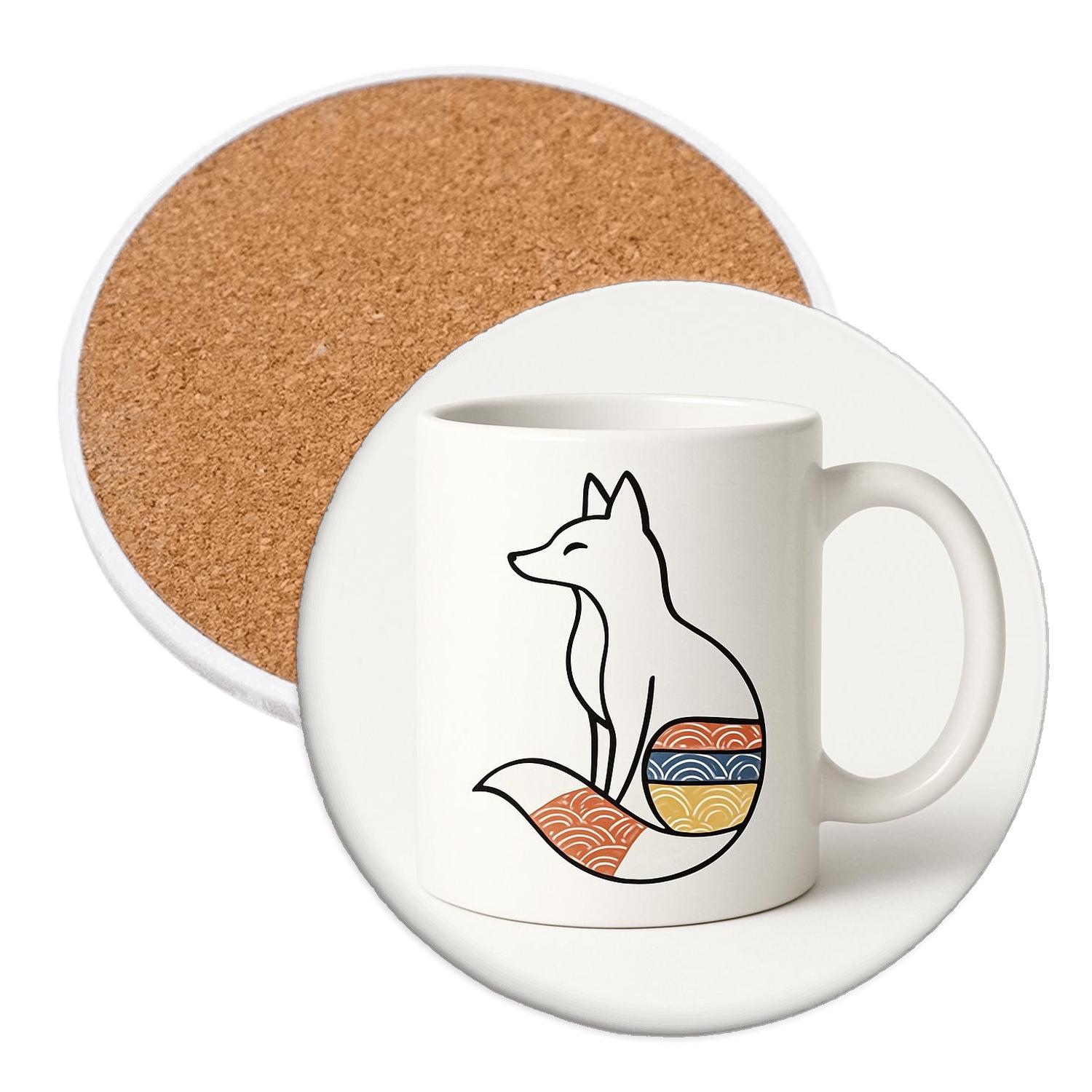 Rinpa Fox Spiral Mug Line Art decorative beverage coasters