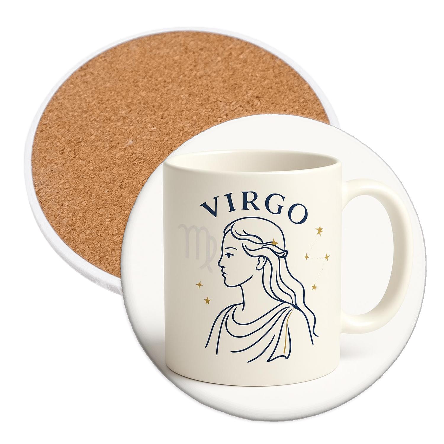 Virgo Maiden Botanical Star Chart Line Art absorbent drink coasters