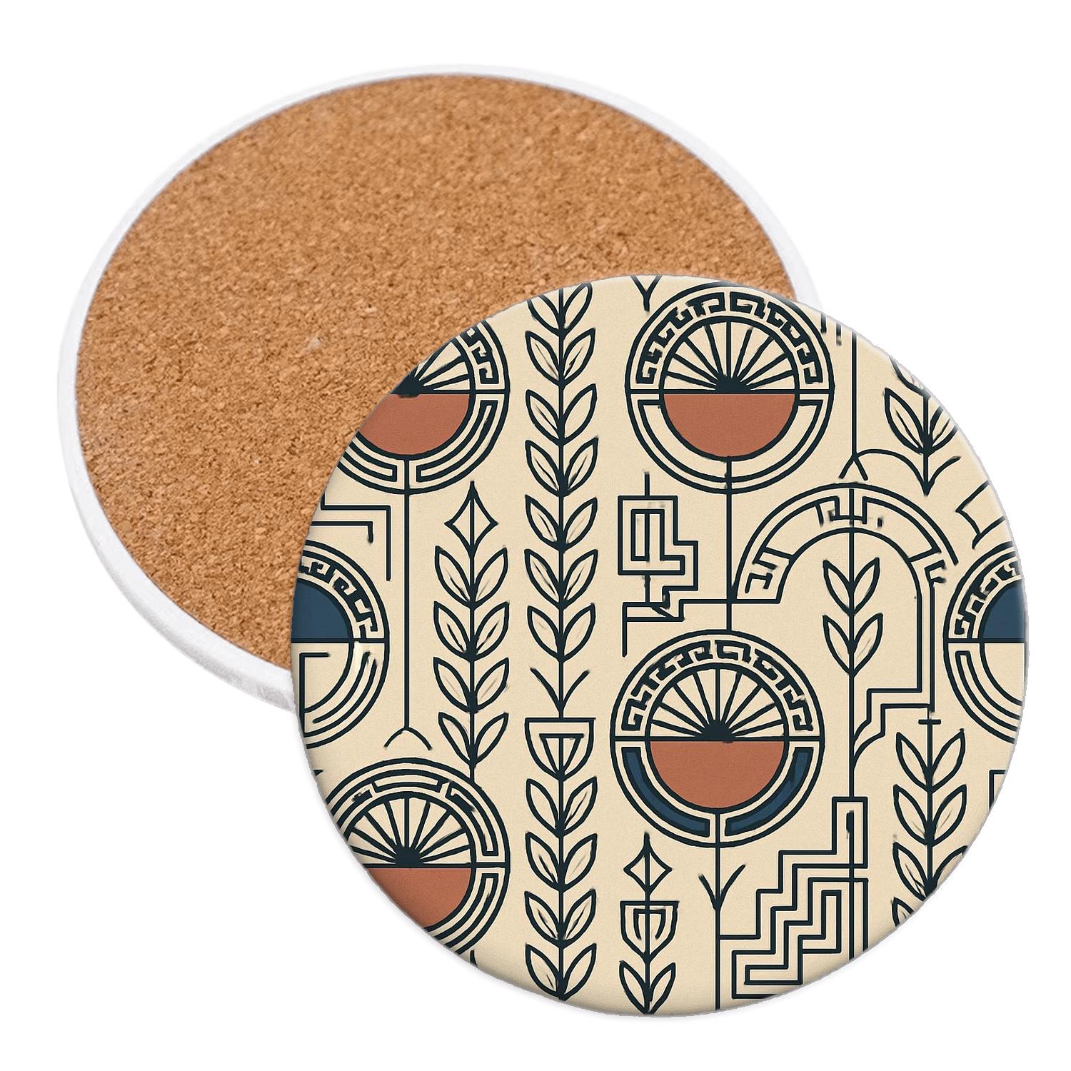 Vienna Secession Geometric Laurel And Sunburst Tiling wooden table coasters