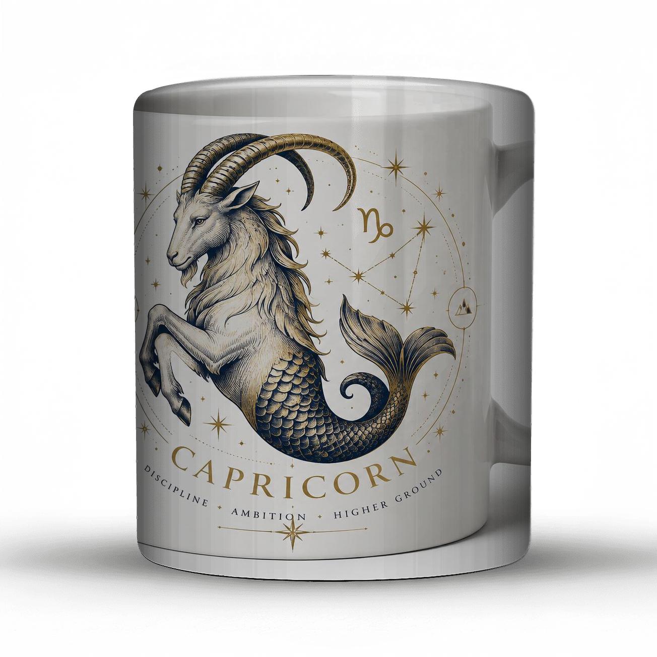 Capricorn Gilded Sea Goat Astral Crest ceramic coffee mugs [AI-625736db-73ef2a062335]