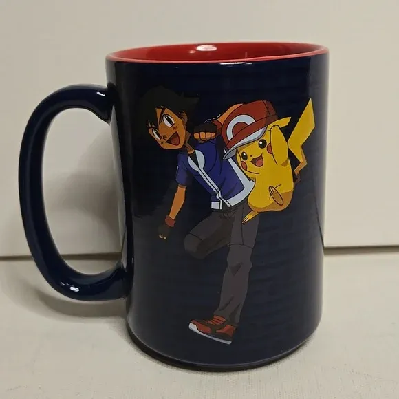 ust Funky Blue Pokemon Pikachu & Ash Ceramic Coffee Cup Mug 16oz