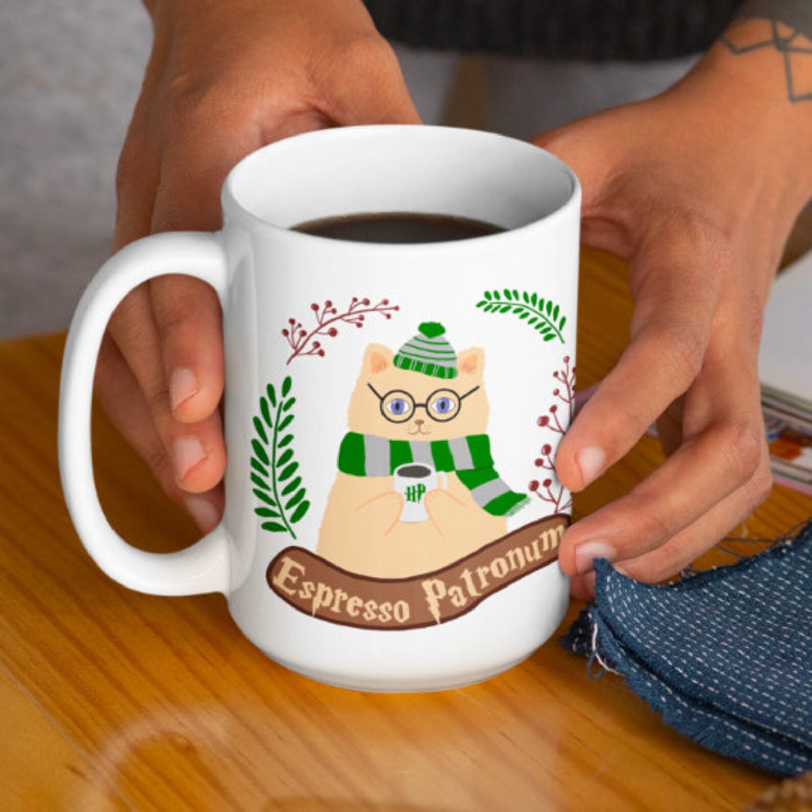 Magic Cat Coffee Mug: Wizard with Scarf Ceramic Mug