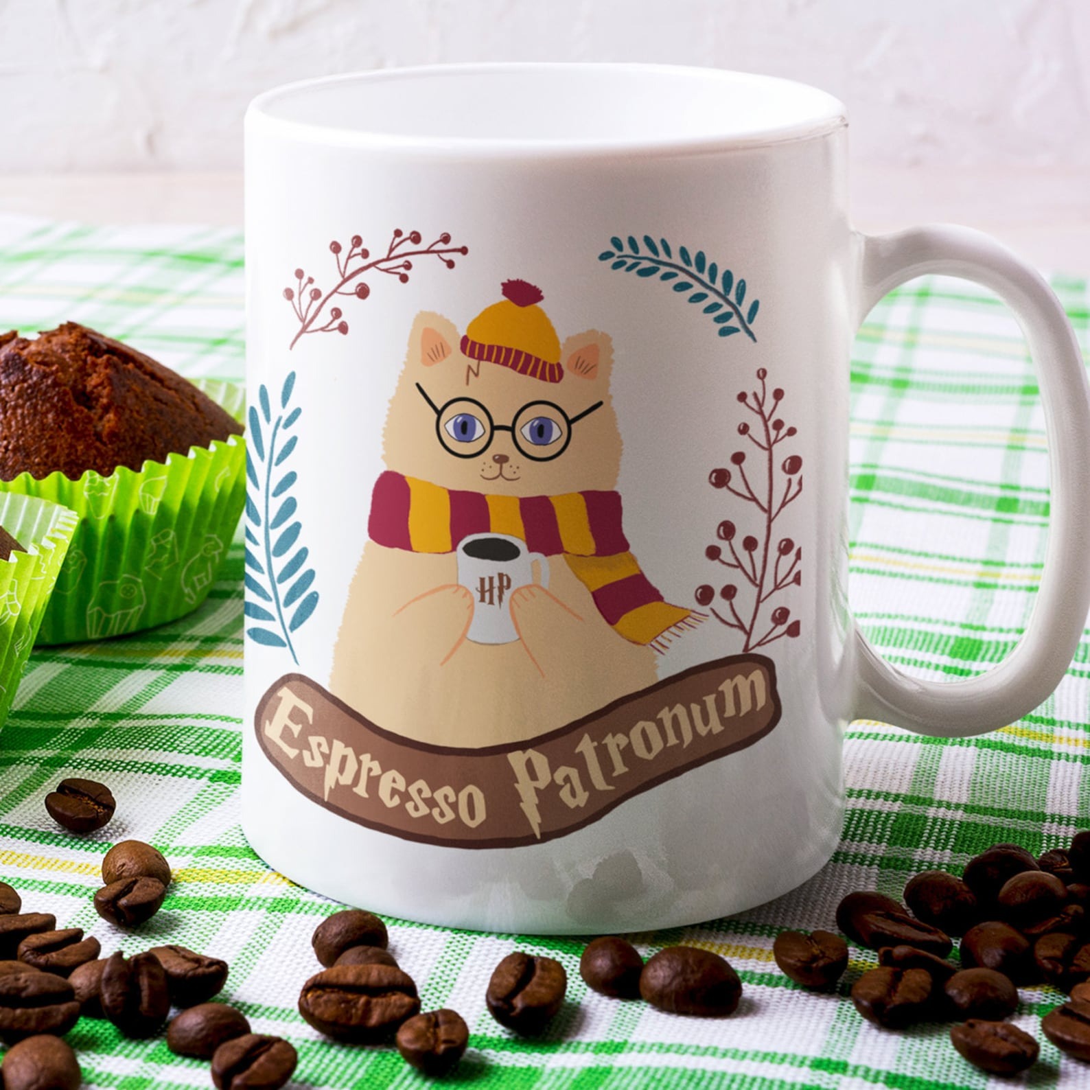 Magic Cat Coffee Mug: Wizard with Scarf Ceramic Mug