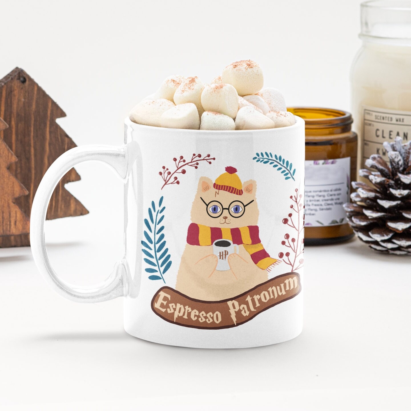 Magic Cat Coffee Mug: Wizard with Scarf Ceramic Mug