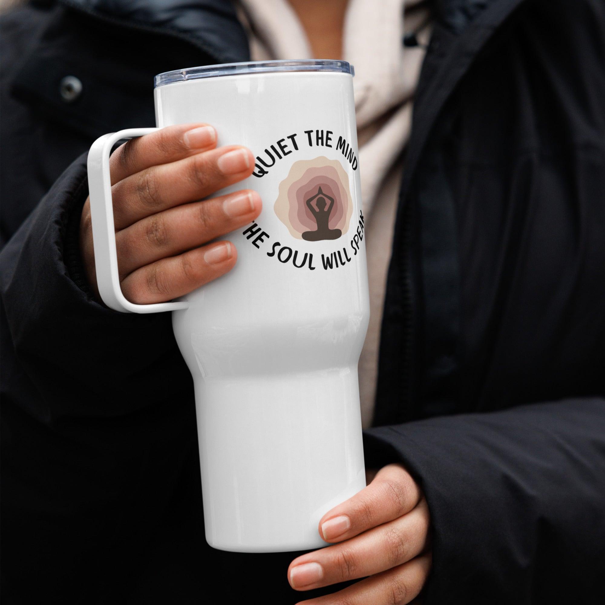Quiet Mind Travel Mug Featuring A Peaceful Quote And Elegant Design - Inspire Cups
