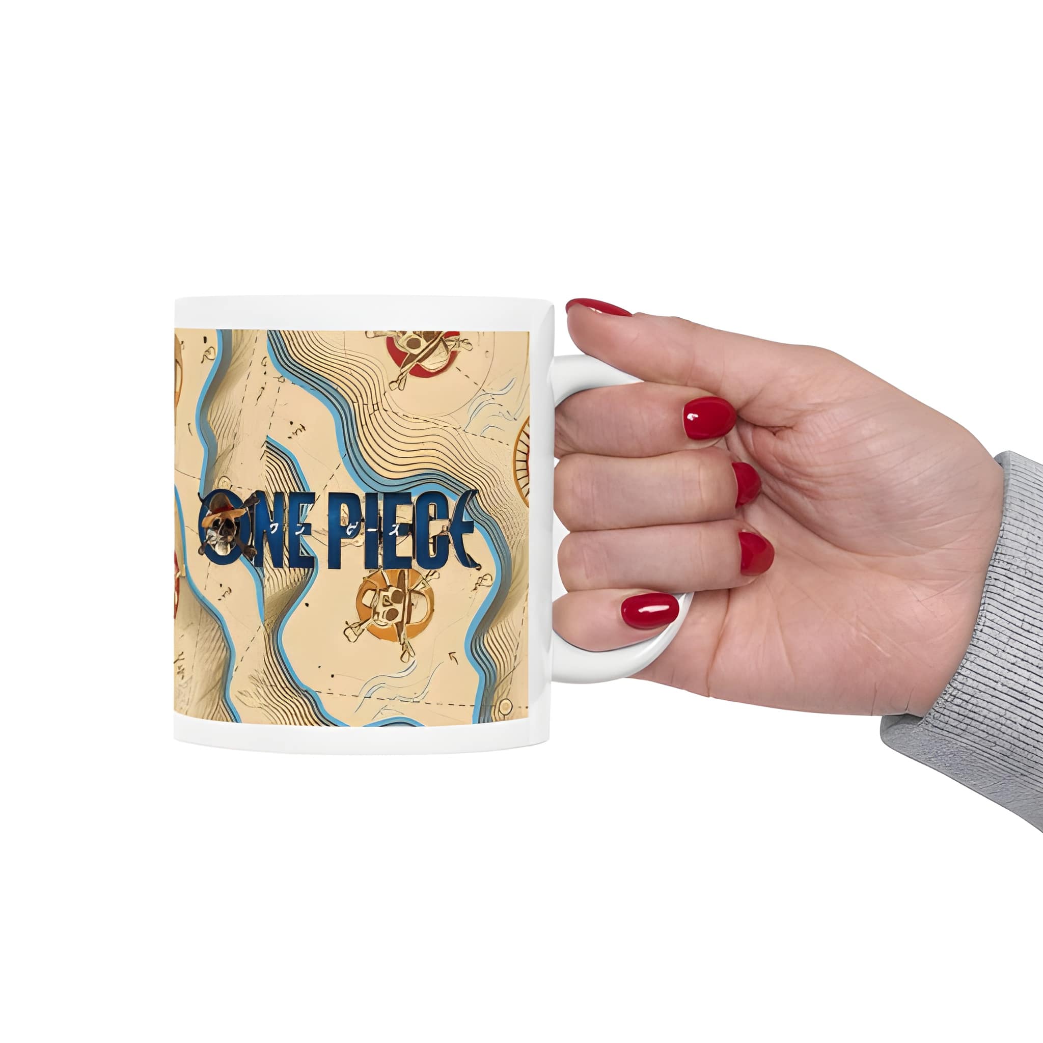 Vintage Treasure Map Mug | One Piece Live Acton Nautical Compass Pirate Skull Design