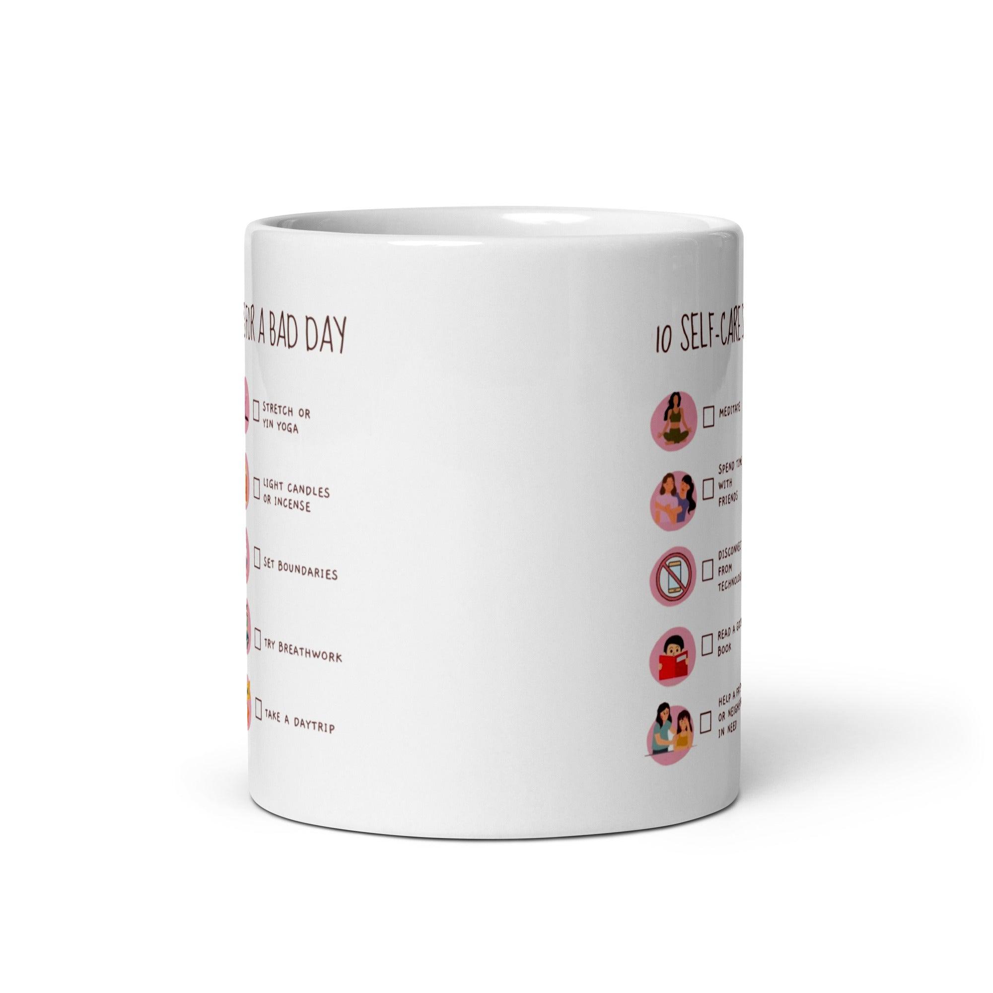 Self Care Ideas Mug With Checklist Design And Wellness Reminders - Inspire Cups