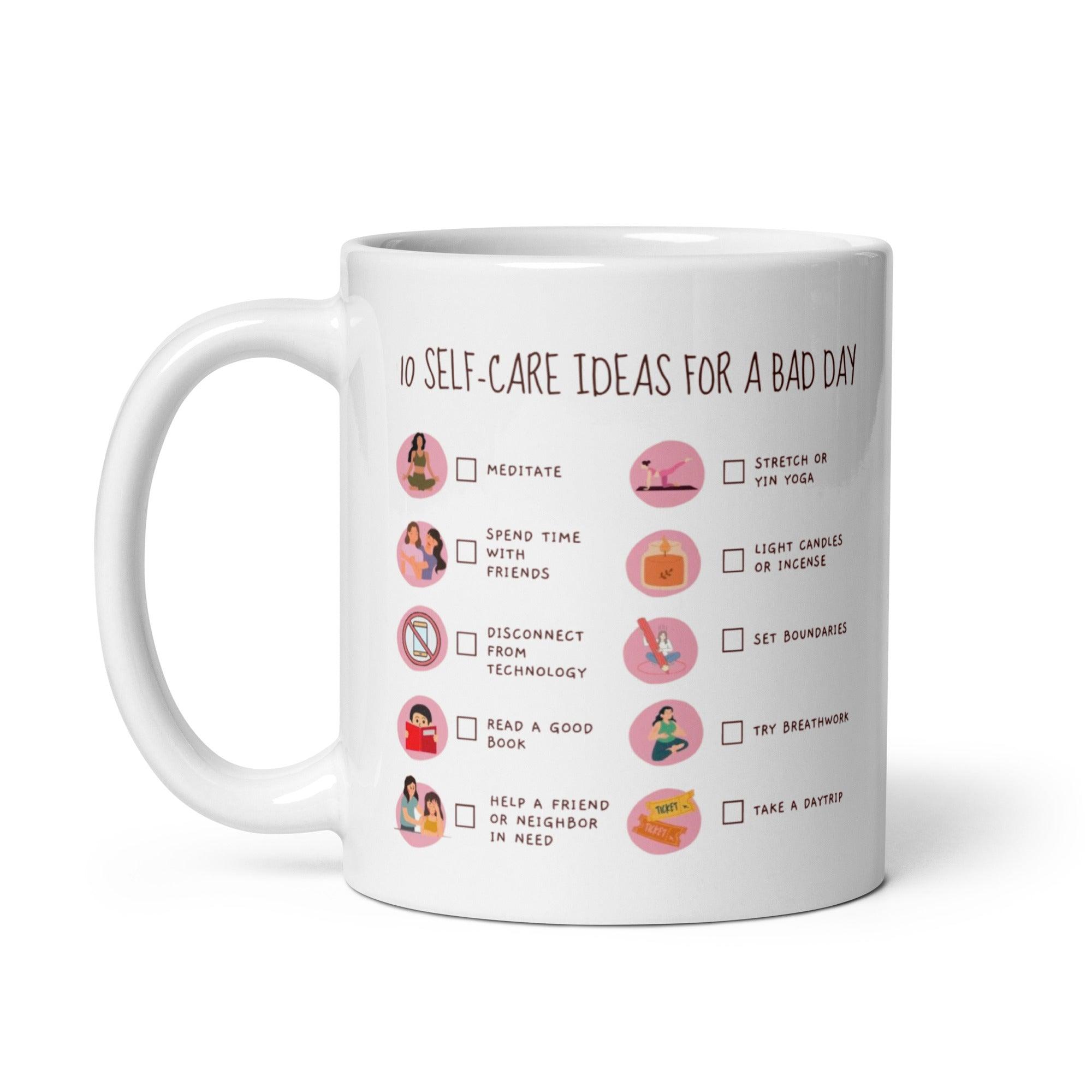 Self Care Ideas Mug With Checklist Design And Wellness Reminders - Inspire Cups