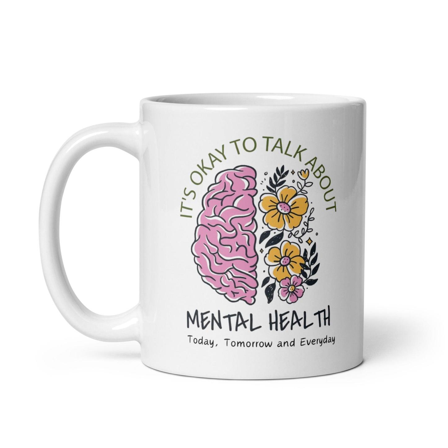 Mental Health Awareness Mug With Floral Design And Empowering Message - Inspire Cups