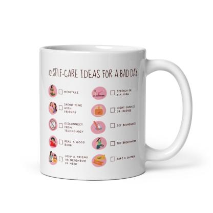 Self Care Ideas Mug With Checklist Design And Wellness Reminders - Inspire Cups