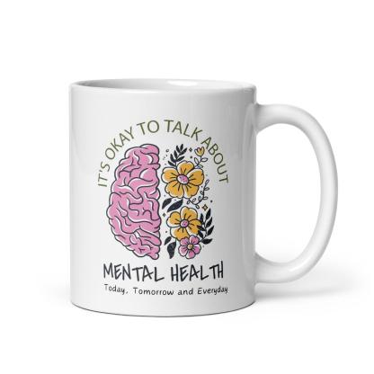 Mental Health Awareness Mug With Floral Design And Empowering Message - Inspire Cups
