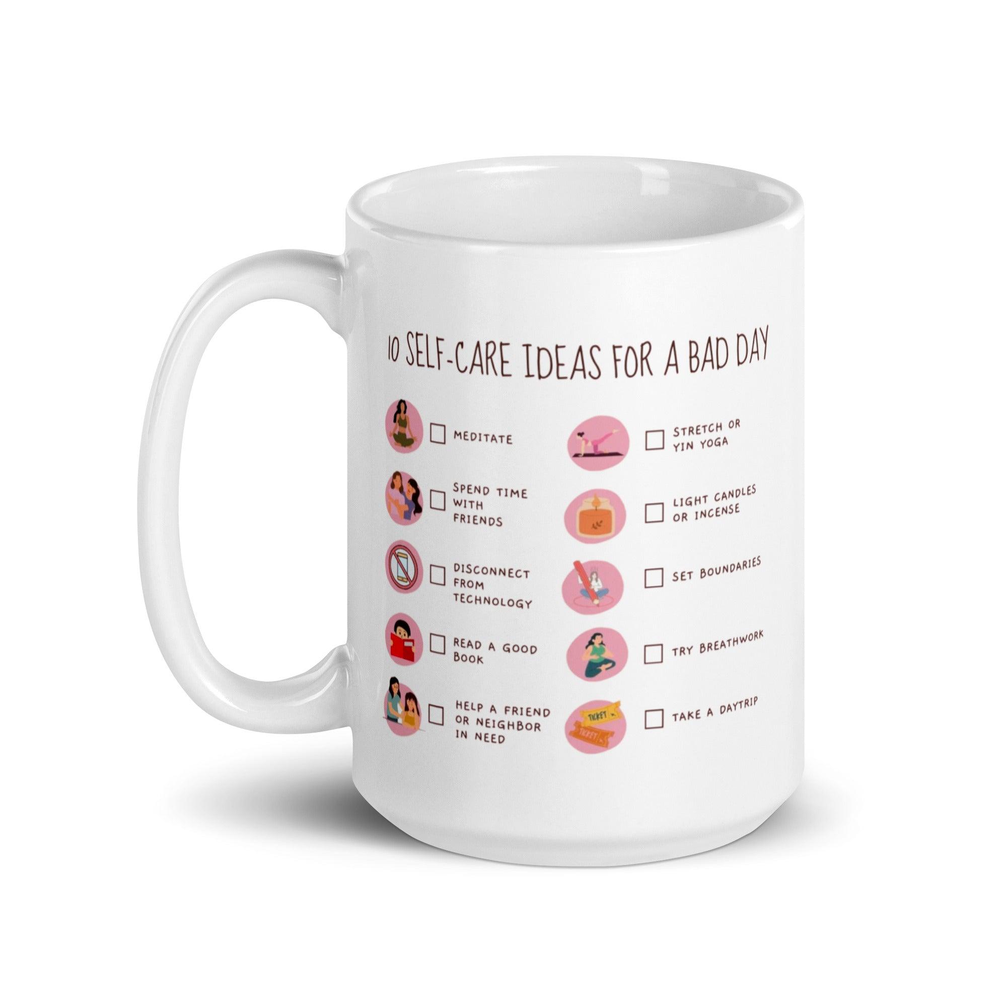 Self Care Ideas Mug With Checklist Design And Wellness Reminders - Inspire Cups