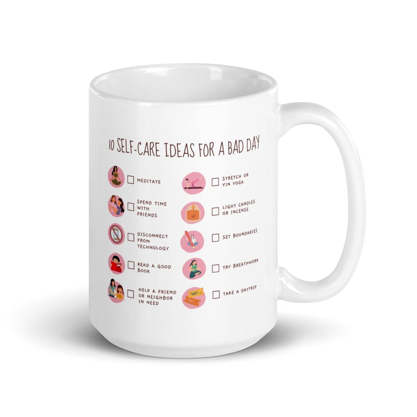 Self Care Ideas Mug With Checklist Design And Wellness Reminders - Inspire Cups
