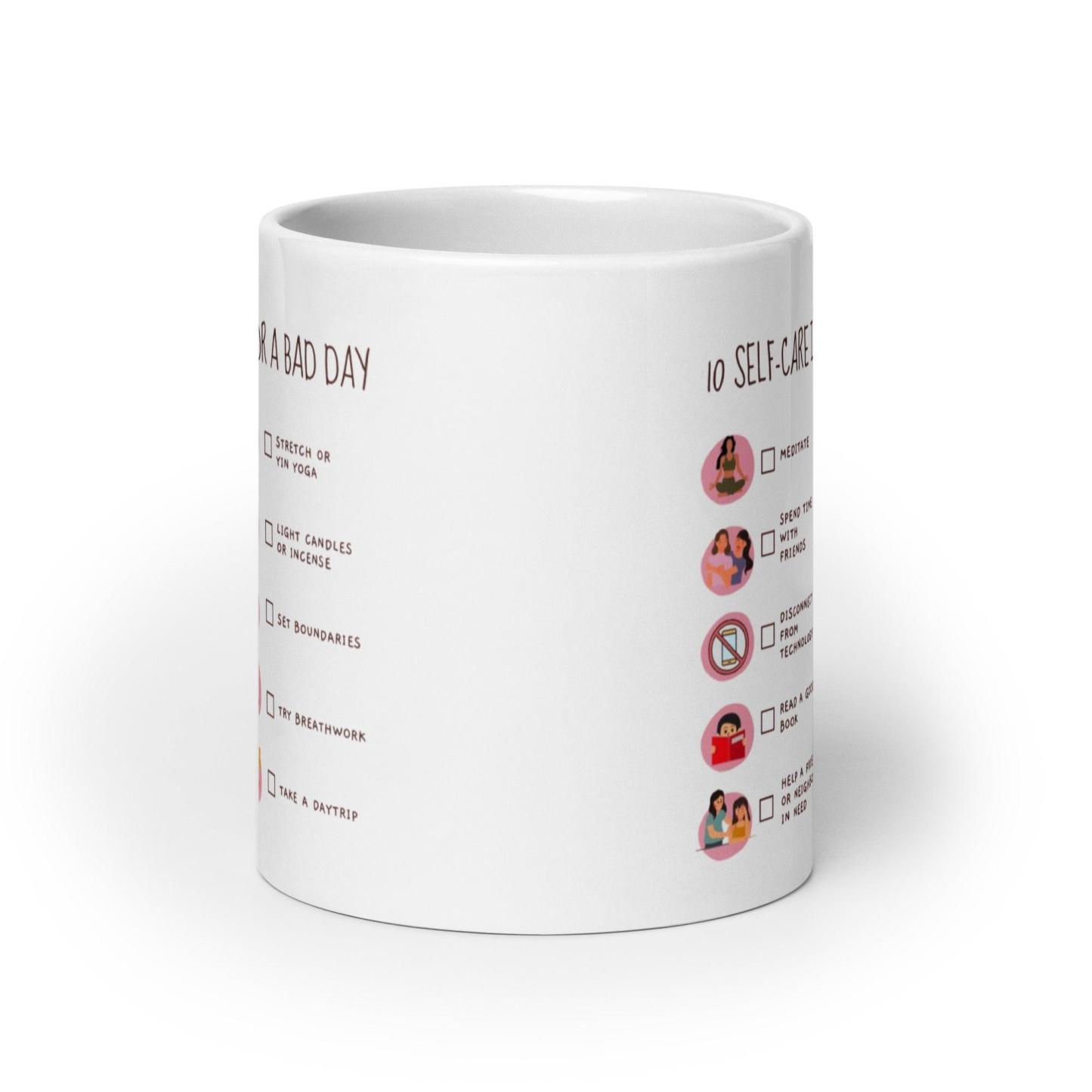 Self Care Ideas Mug With Checklist Design And Wellness Reminders - Inspire Cups