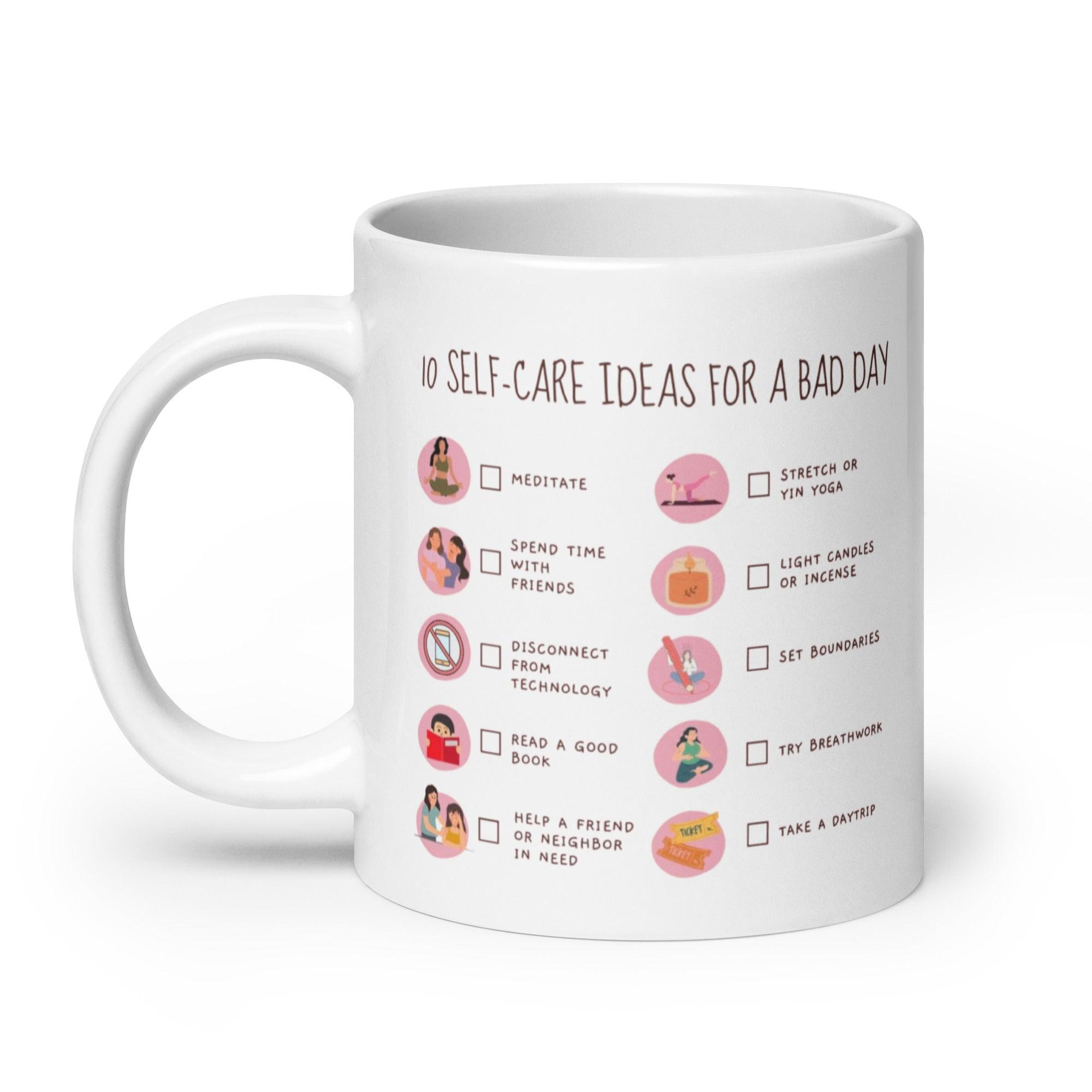 Self Care Ideas Mug With Checklist Design And Wellness Reminders - Inspire Cups
