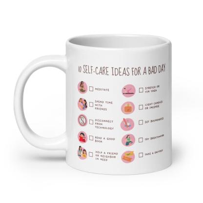 Self Care Ideas Mug With Checklist Design And Wellness Reminders - Inspire Cups