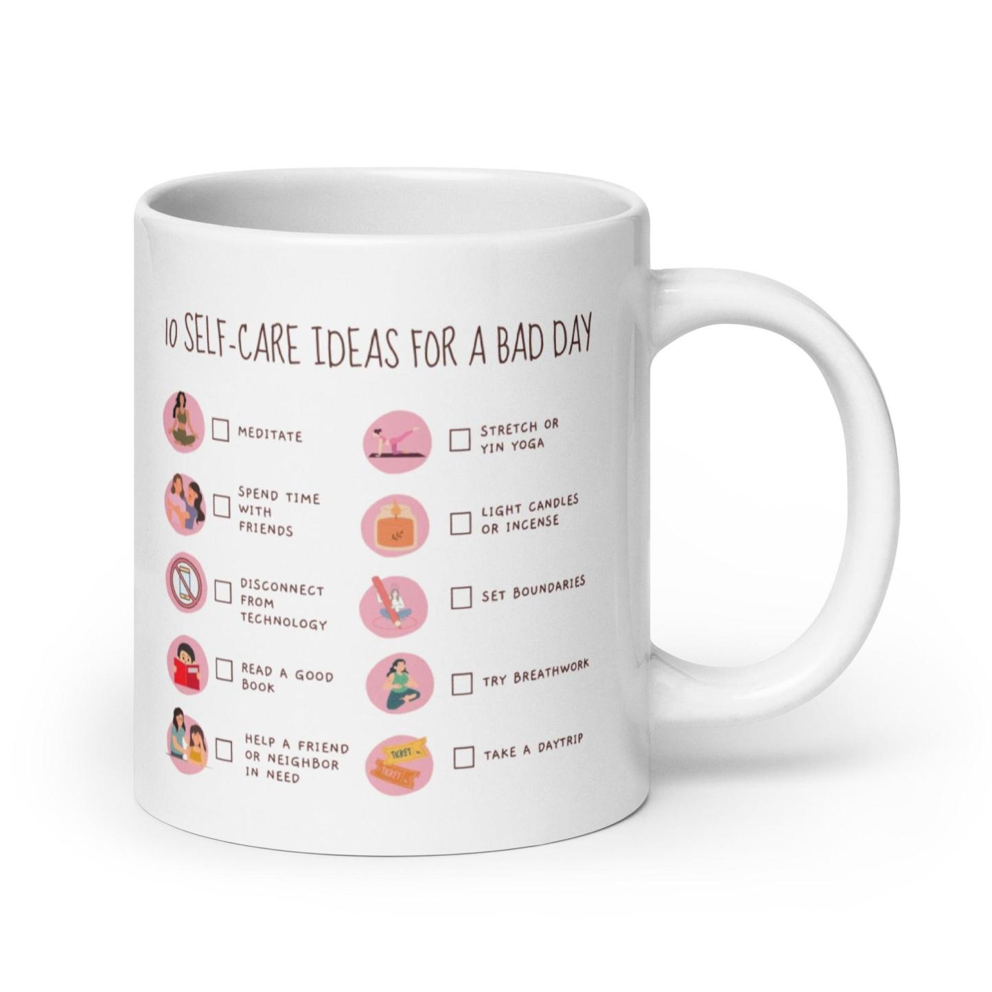 Self Care Ideas Mug With Checklist Design And Wellness Reminders - Inspire Cups