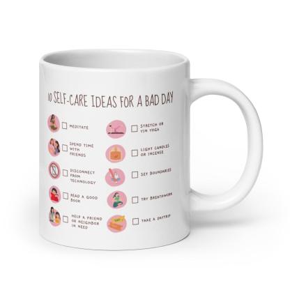 Self Care Ideas Mug With Checklist Design And Wellness Reminders - Inspire Cups