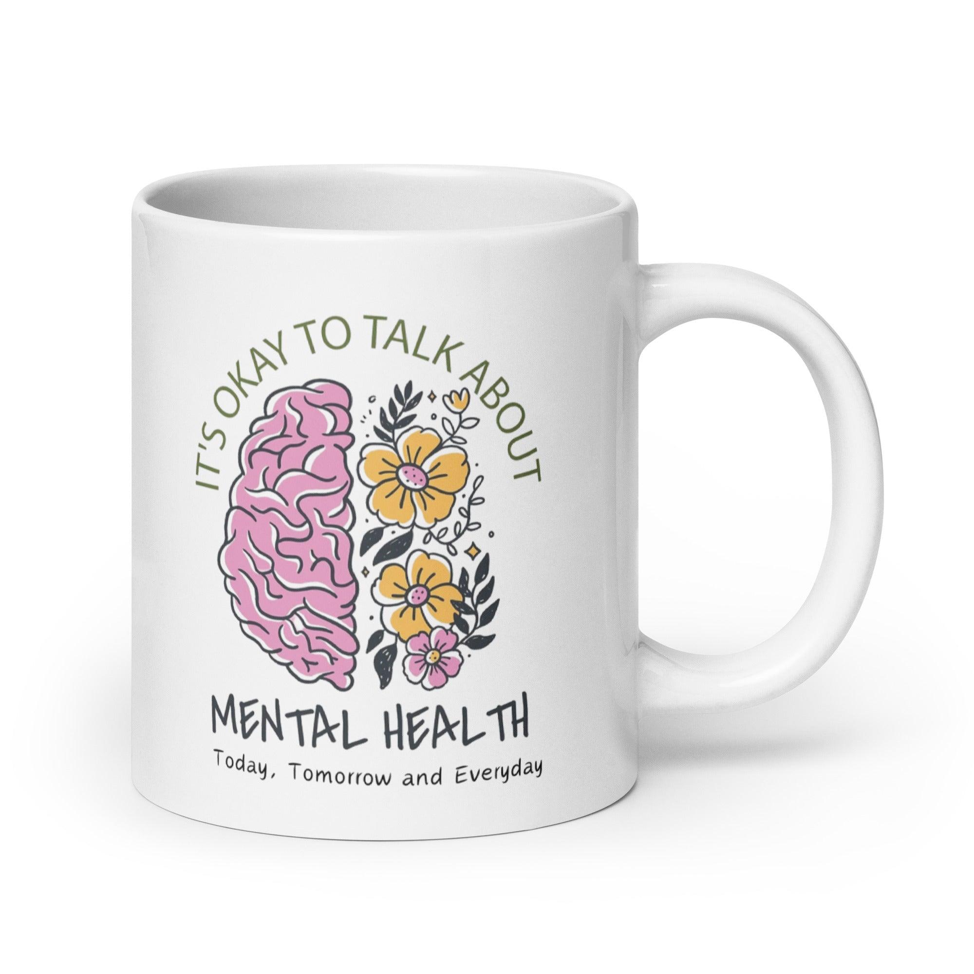 Mental Health Awareness Mug With Floral Design And Empowering Message - Inspire Cups