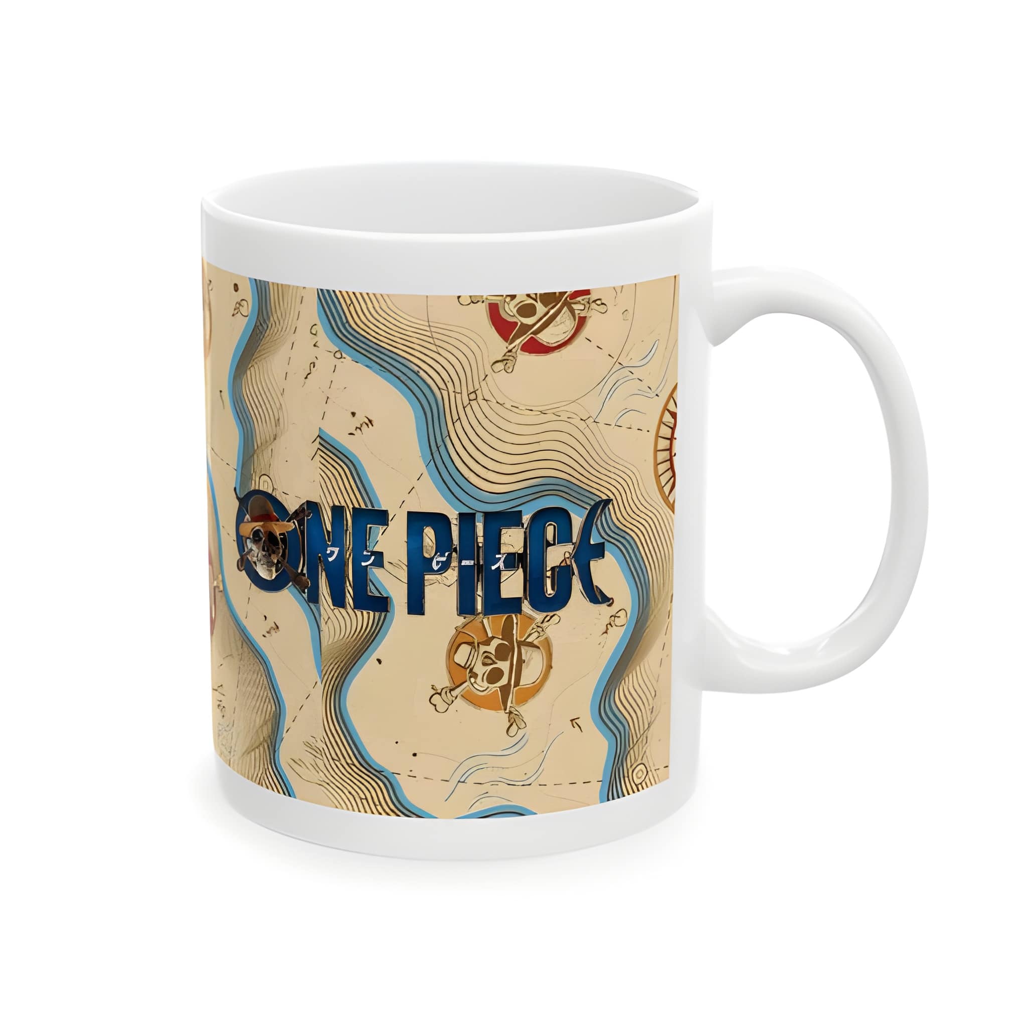 Vintage Treasure Map Mug | One Piece Live Acton Nautical Compass Pirate Skull Design
