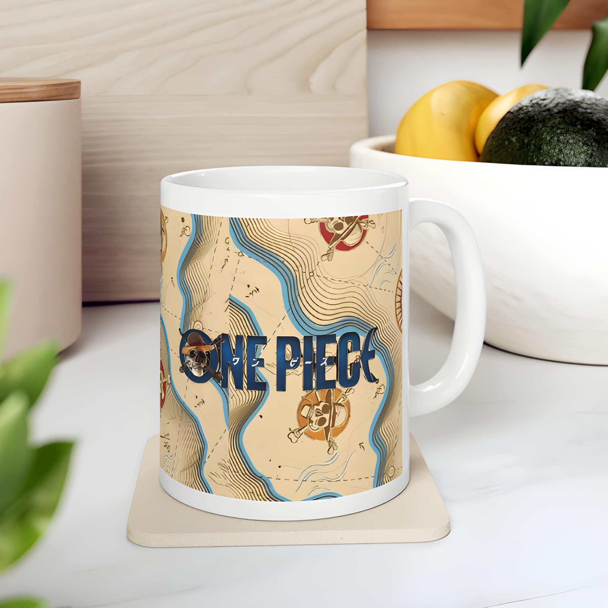 Vintage Treasure Map Mug | One Piece Live Acton Nautical Compass Pirate Skull Design