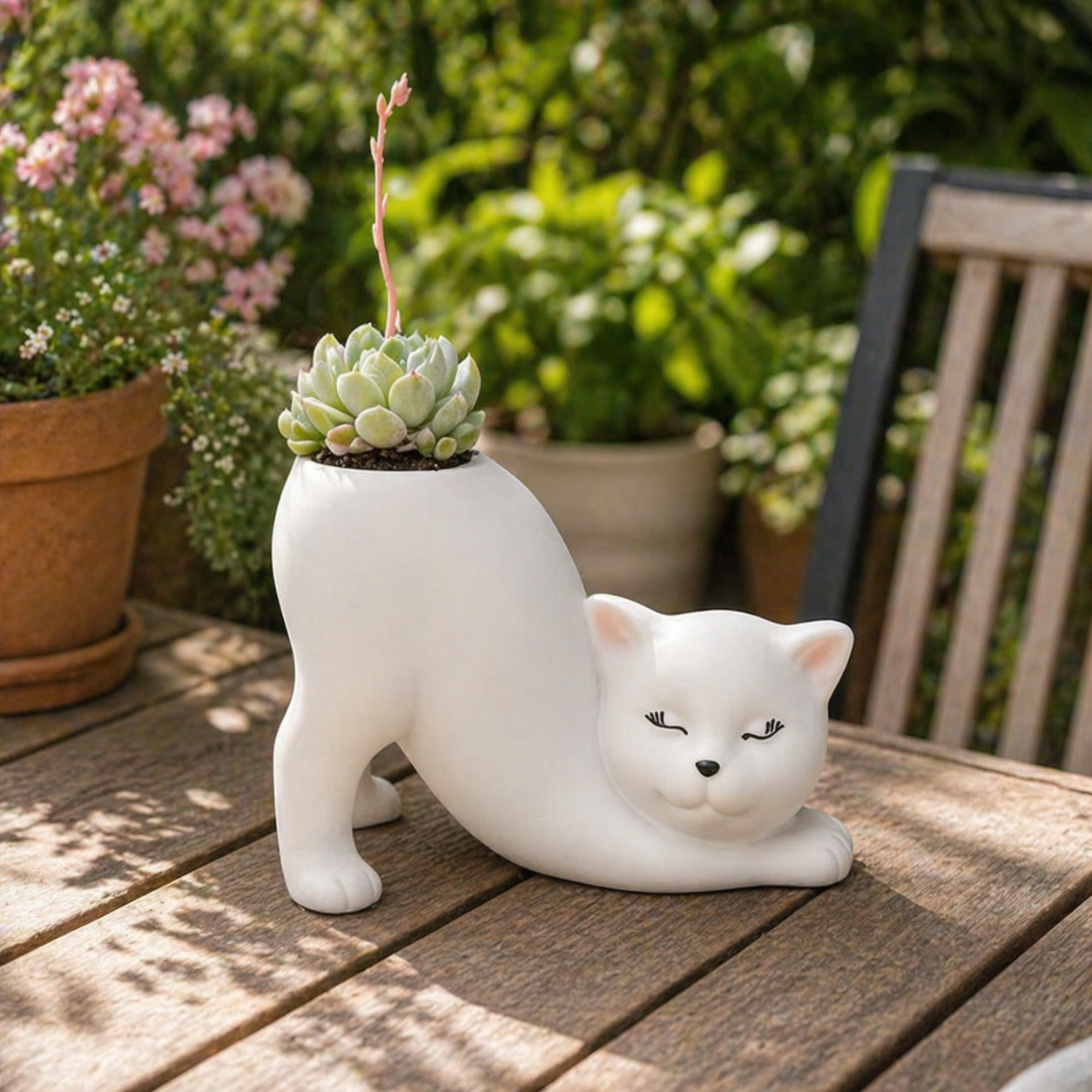 Cat Ceramic Statue Flower Planter For Home Decor