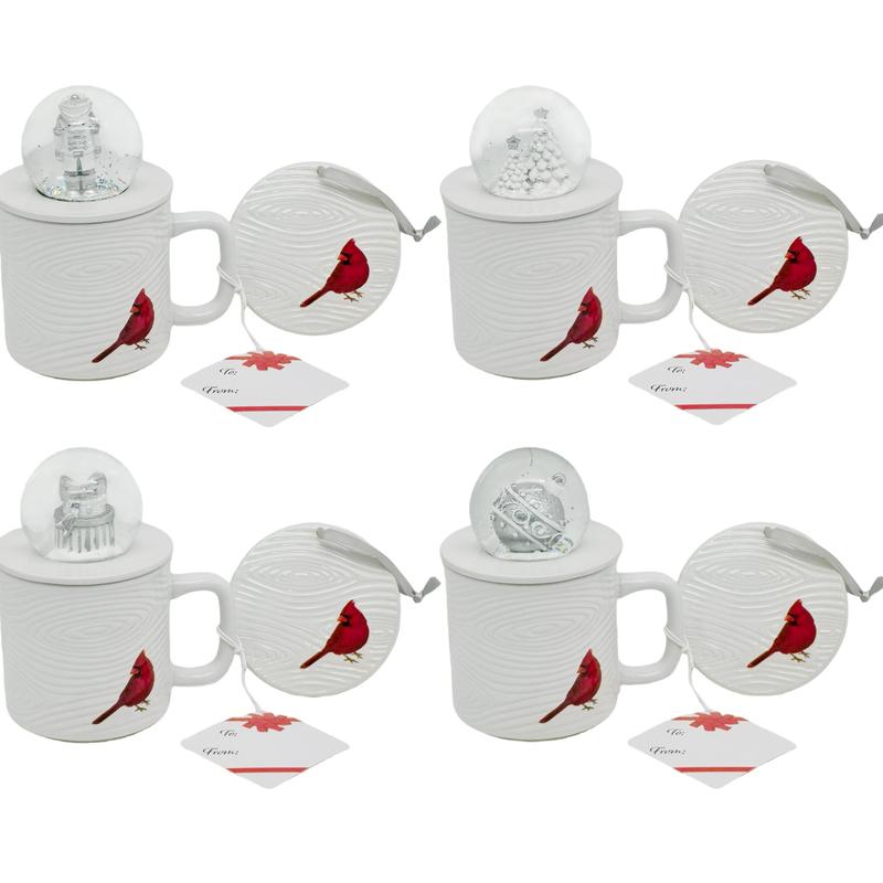 Set of 4 18oz Snow Globe Topper Christmas Mugs With Lid