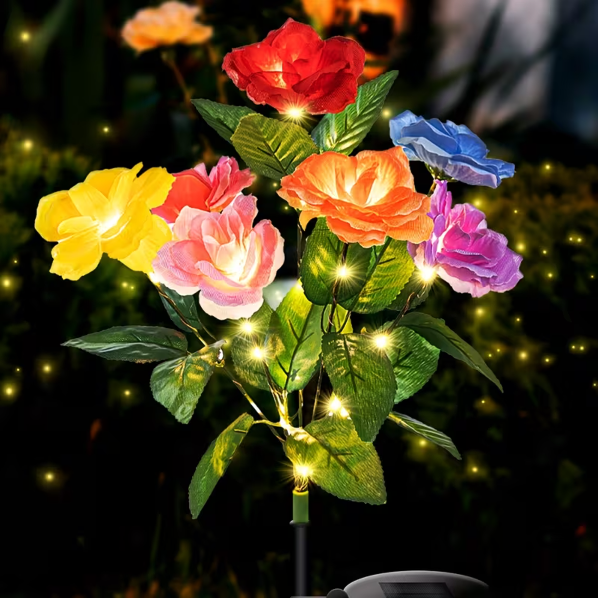  4pc Solar Simulated Rose Themed Garden Lights