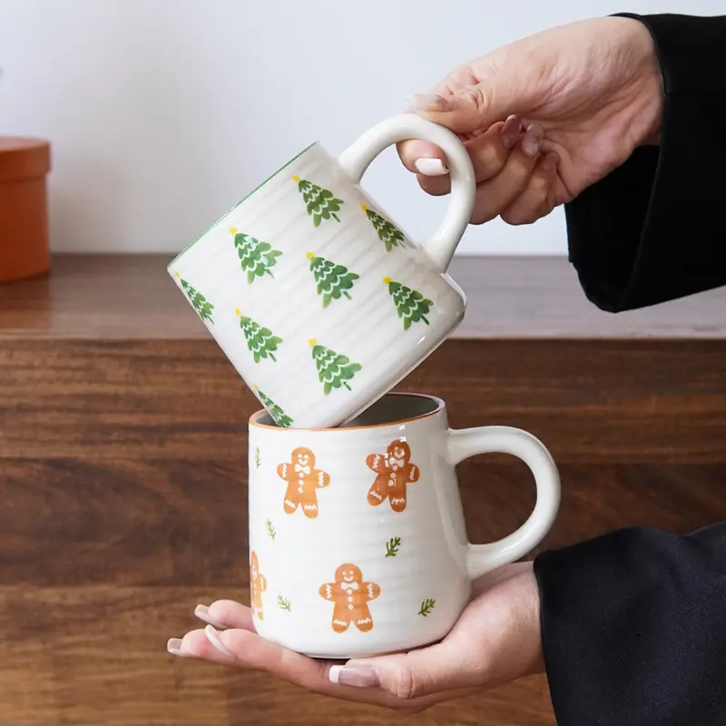 Striped Embossed Christmas Ceramic Coffee Mug