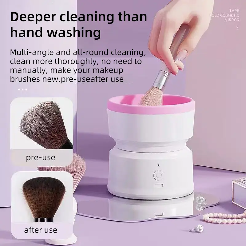 Rechargeable & Electric Makeup Brush Cleaning Machine, 1 Count Silicone Brush Cleaner, Beauty Blender Cleaner For  Makeup Brushes,molded Brush Cosmetic Foundation Handle Storage Cleansing