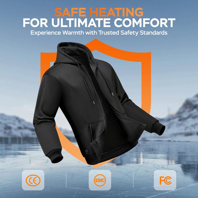 Heated Hoodie for Men, Zip Up Electric Heating Sweatshirt, Fleece Lined Winter Thermal Heated Sweater, Battery Not Included
