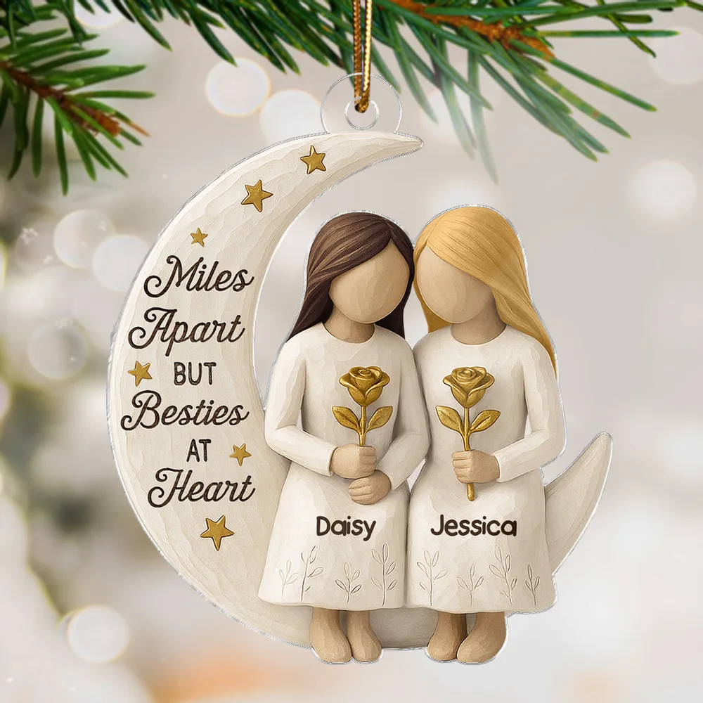 Custom 3D Wooden Texture Moon Decor With Besties Design