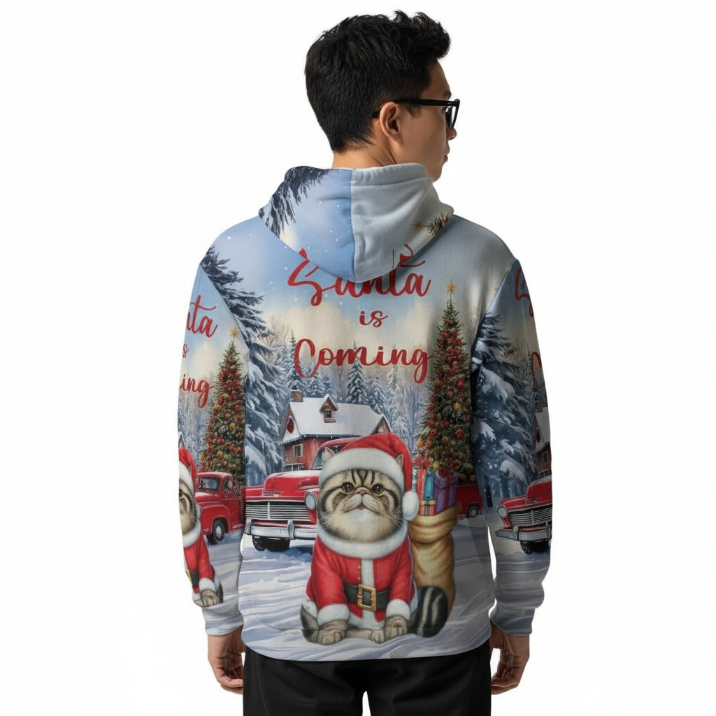 Christmas Santa Cat Truck Tree All Over Print 3D Zip Hoodie