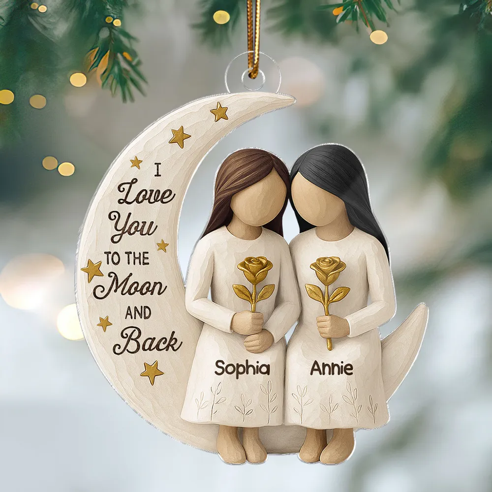 Custom 3D Wooden Texture Moon Decor With Besties Design