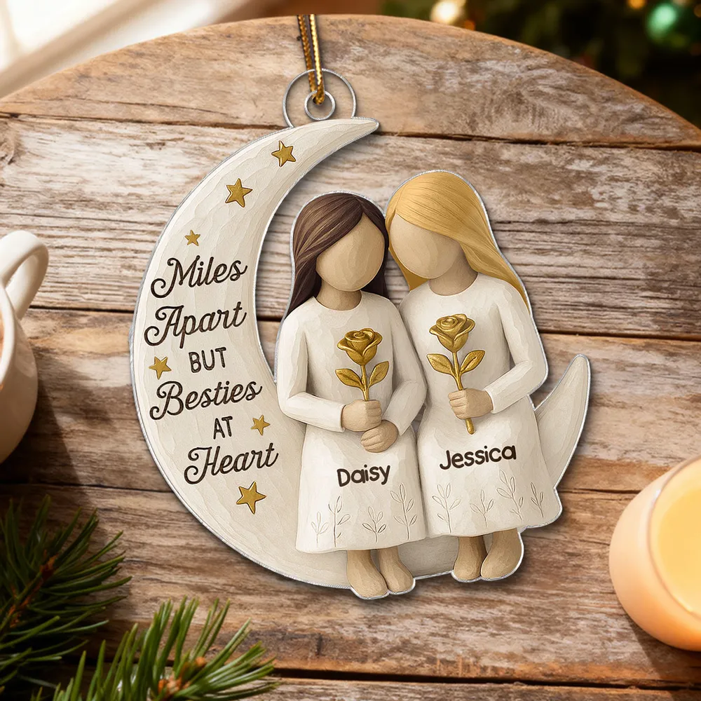 Custom 3D Wooden Texture Moon Decor With Besties Design