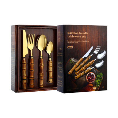 Bamboo & Stainless Steel Flatware Set - 24 Pieces - Grafton Collection